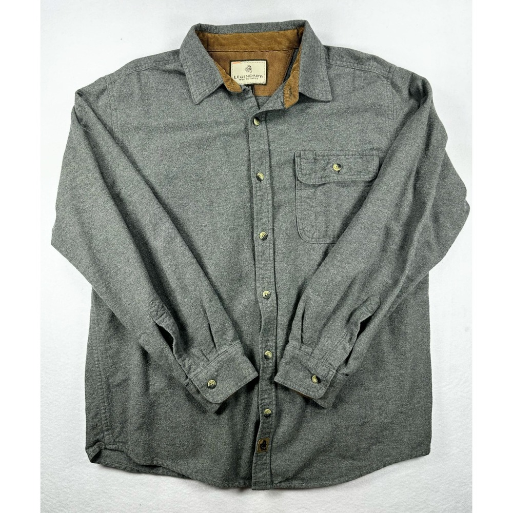 Legendary Whitetails Mens Gray Flannel Shirt Corduroy Trim Button Up Large